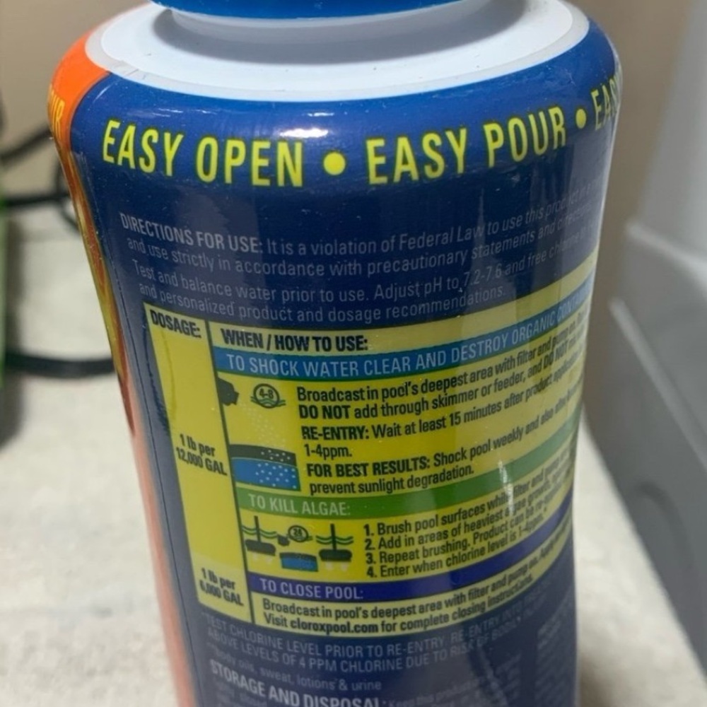 New! Clorox Pool Shock Extra Blue 3. Four Bottles of 1 Lb. Each.Easy Pour Bottle - Picture 7 of 8